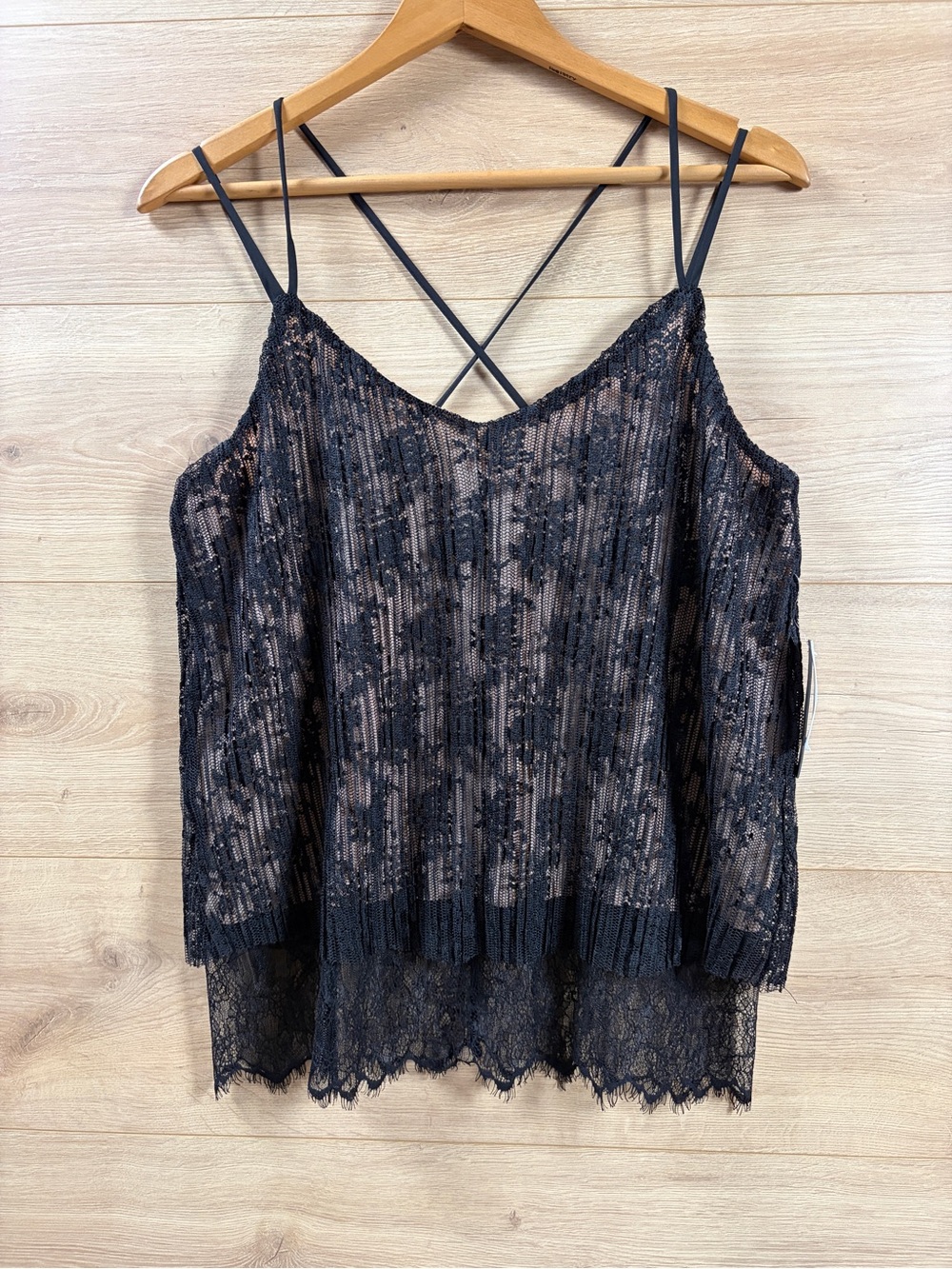 Lily Black Strappy Crossback Black/Tan Lace Cami Tank Top